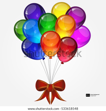 Birthday party vector background - colorful festive balloons with bow for celebrations card in isolated white background with space for you text.