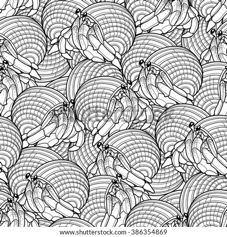 Graphic Vector Crab Drawn In Line Art Style Sea And Ocean Seamless Pattern Seafood