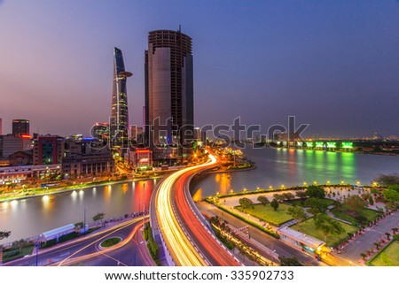 SAIGON, VIETNAM - JUNE 26, 2015: Cityscape of Ho Chi Minh Ciy and Khanh Hoi bridge