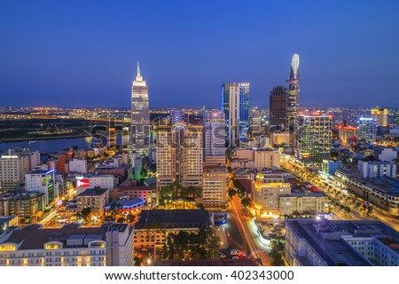 SAIGON, VIETNAM - APRIL 08, 2016 - Impression landscape of Ho Chi Minh city at night ,