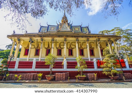TRA VINH, VIETNAM - APRIL 30, 2016 - Kompông Chrây pagoda called Cave Pagoda, a famous places of Tra Vinh province, Vietnam