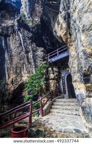 KIEN GIANG, VIETNAM - JULY 08, 2016 - An entrance to Thach Dong (which means Stone Grotto) at Ha Tien Town, Kien Giang province, Vietnam