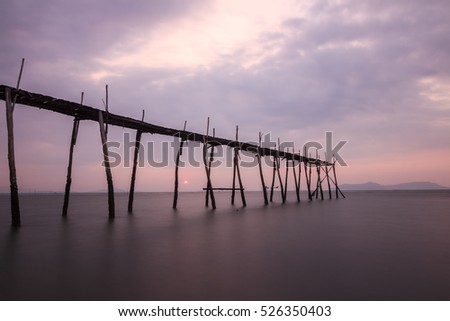 SAI GON, VIET NAM - JAN 10, 2016: sunrise on the sea with shadow rudimentary leaves home on the Can Gio sea.