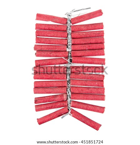 Red firecrackers string isolated on white background.Firecrackers