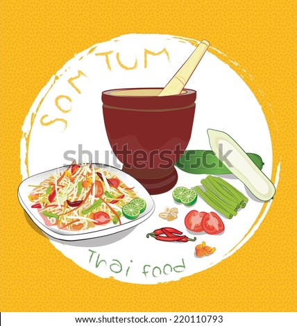 papaya salad and ingredients on Orange background