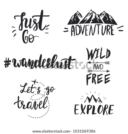 Set Motivational Hand Lettered Travel Quotes เวกเตอร์สต็อก ...