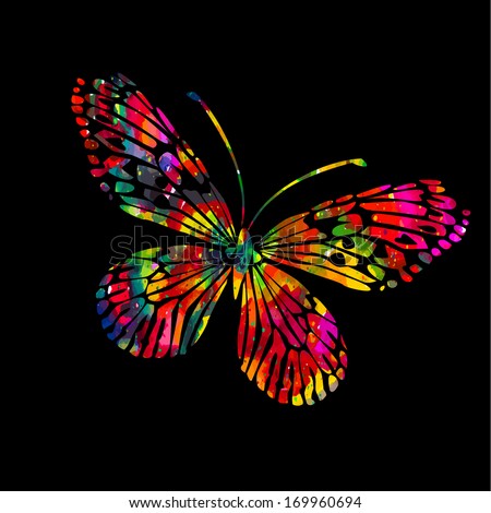 Abstract Rainbow Butterfly On Black Background Stock Vector 219100219 ...