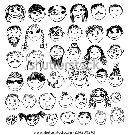 Doodled Funny Stick Figure Faces Jpg Stock Illustration 74625928 ...