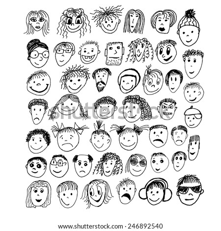 Doodled Funny Stick Figure Faces Jpg Stock Illustration 74625928 ...