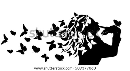 Download Symbol Silhouette Head Girl Butterflies Vector Stock ...