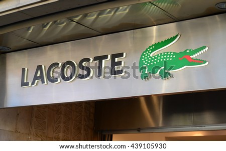DECEMBER 31, 2014 - BARCELONA: The logo of the brand "Lacoste"