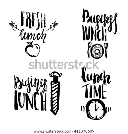 Set Of Lunch Time Hand Drawn Lettering With Plate Spoon And Fork Can Be Set Of Lunch Time Hand Drawn Lettering With Plate Spoon And Fork Can Be
