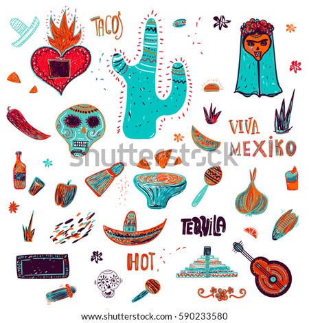 Set Vector Elements Mexican Theme Tattooart Stock Vector 349137395 ...