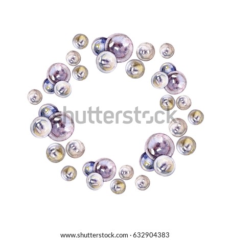 Frame of pearls. Watercolor painting. Handmade drawing. Background for design of cards and invitations.