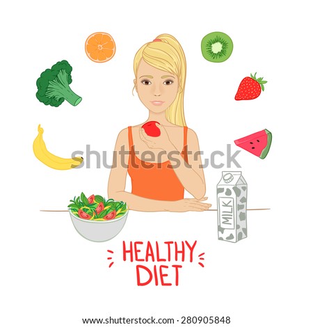 Healthy Eating Habits Woman Standing Fork Stock Vector 135407759 ...