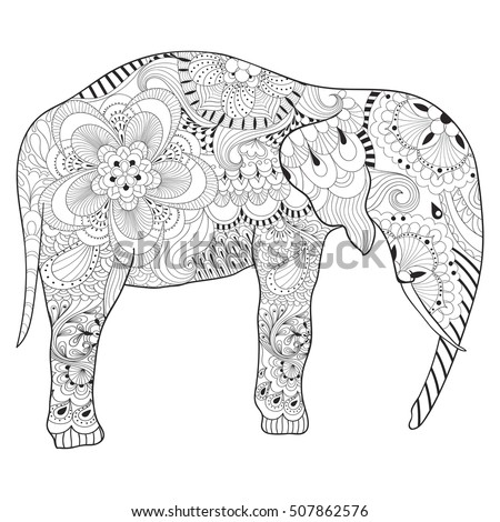 Hand Drawn Zentangle Elephant With Mandala For Adult Antistress Coloring Pages Art Therapy Post Card