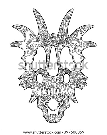 Decorated Triceratops Skull Unusual Zentangle Design For Day Of The Dead Page Adult