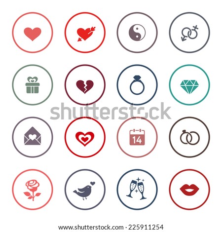 Love, marriage, engagement and Valentin's day icon set