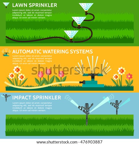 Automatic Sprinklers Watering. Vector Illustration.