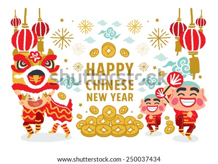 Chinese New Year Lion Dancing concepts - freehand drawing vector Illustration