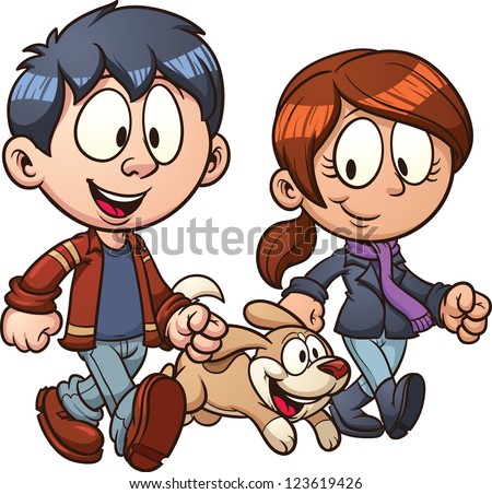 Cartoon Couple Walking Dog Vector Clip Stock Vector 123619426 ...