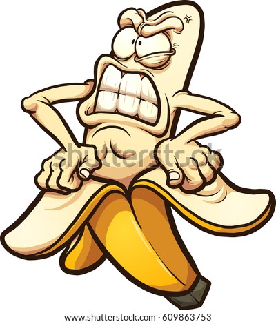 Angry banana taking peel of. Vector clip art illustration with simple gradients. All in a single layer.