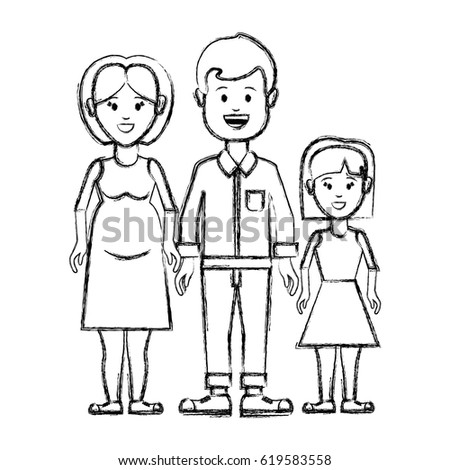 Sketch Cartoon Happy Family Standing Together Stock Vector 363617972 ...