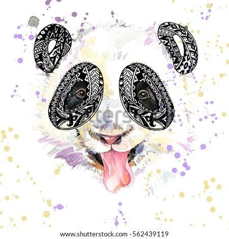Panda Bear Animal Head Print For Anti Stress Coloring Page Hand Drawn Illustration Ethnic