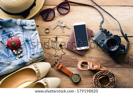 Overhead View Travelers Accessories Essential Vacation Stock Photo ...