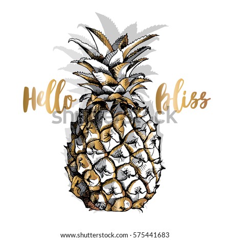 Gold Pineapple fruit on a white background. Vector illustration.