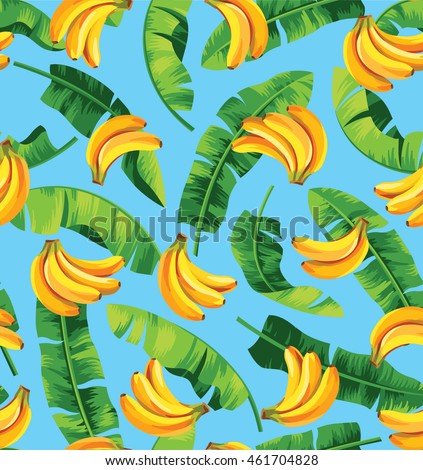 Seamless pattern with banana leaves and bananas. Vector illustration.