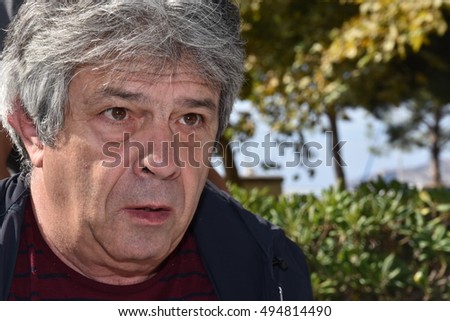 Marseille, France - October 06, 2016 : Portuguese cartoonist Antonio Moreira Antunes at the 5th edition of the International festival of press and political cartoons at l'Estaque.