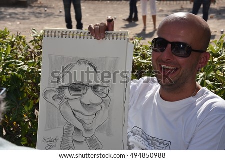 Marseille, France - October 06, 2016 : French cartoonist Djony Rubio at the 5th edition of the International festival of press and political cartoons at l'Estaque.