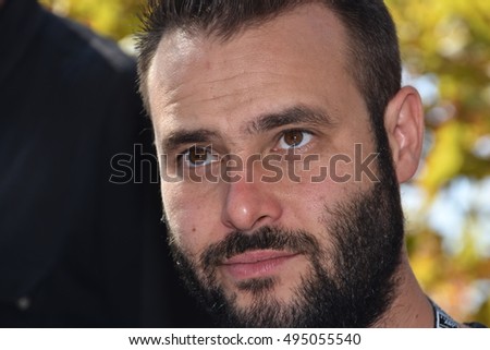 Marseille, France - October 06, 2016 : French cartoonist Olivier Ganan at the 5th edition of the International festival of press and political cartoons at l'Estaque.