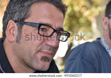 Marseille, France - October 06, 2016 : Belgian cartoonist Philippe Decressac at the 5th edition of the International festival of press and political cartoons at l'Estaque.