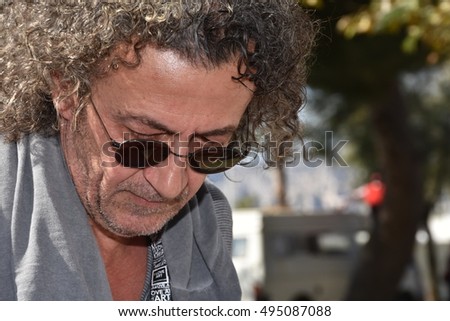 Marseille, France - October 06, 2016 : Serbian cartoonist Zoran Petrovic at the 5th edition of the International festival of press and political cartoons at l'Estaque.