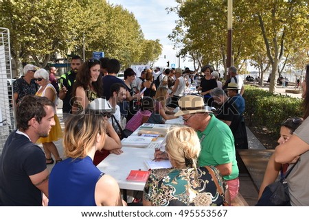 Marseille, France - October 06, 2016 : Cartoonists at the 5th edition of the International festival of press and political cartoons at l'Estaque.