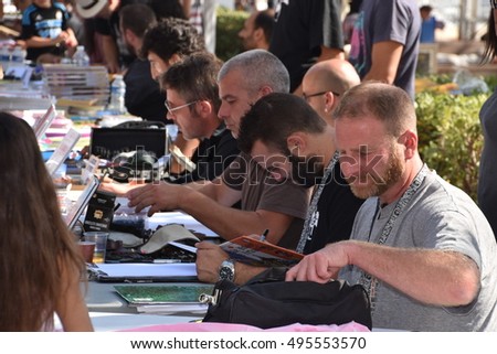 Marseille, France - October 06, 2016 : Cartoonists at the 5th edition of the International festival of press and political cartoons at l'Estaque.