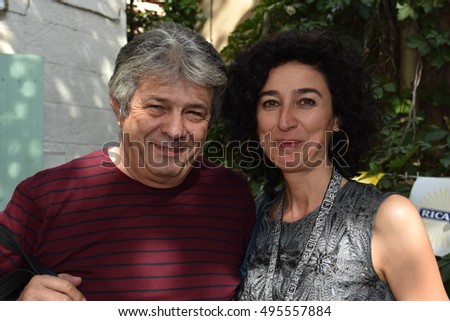 Marseille, France - October 06, 2016 : Cartoonists Antonio Moreira Antunes and Marilena Nardi at the 5th edition of the International festival of press and political cartoons at l'Estaque.