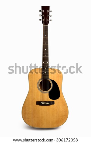 Acoustic guitar is isolated on the white background.