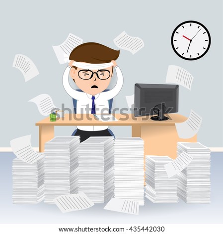 Happy Businessman Worker Heap Paperwork Cartoon Stock Vector 159801530 ...