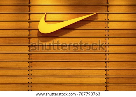 Nakhonratchasrima,Thailand, August 05, 2017 : Nike logo. Nike is one of famous sports fashion brands worldwide and it is one of the world's largest suppliers of athletic shoes and apparel.