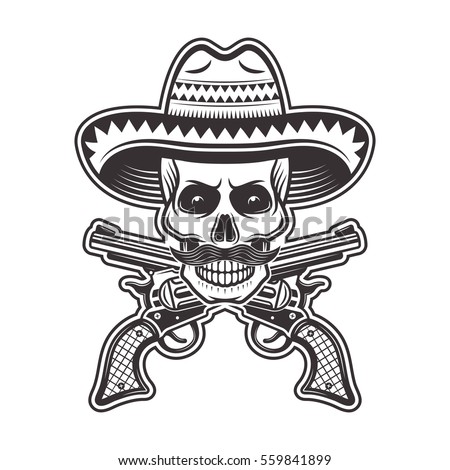 Skull Mexican Bandit Sombrero Hat Mustache Stock Vector 559841899 ...