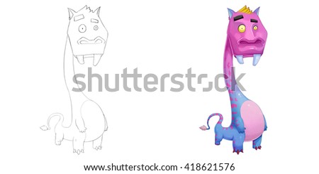 Long Neck Hippie Creature Coloring Book Outline Sketch Animal Monster Mascot Character Design