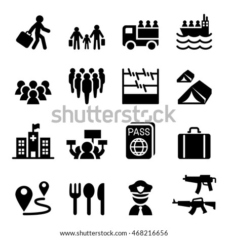 Refugee Immigrants Immigration Icons Set Stock Vector 468216656 ...