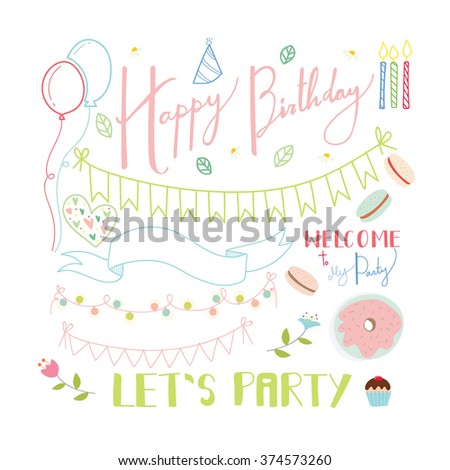 hand drawn words birthday party decorative stock vector royalty