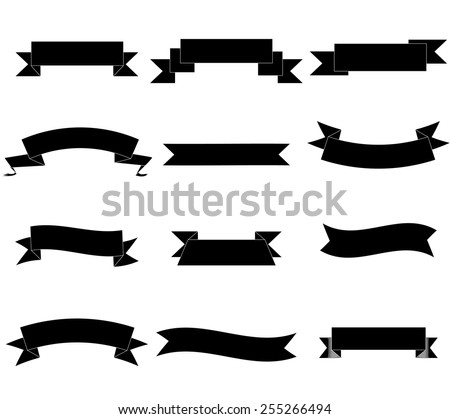 Set Monochrome Ribbons Banners Collection Simple Stock-vektorgrafik