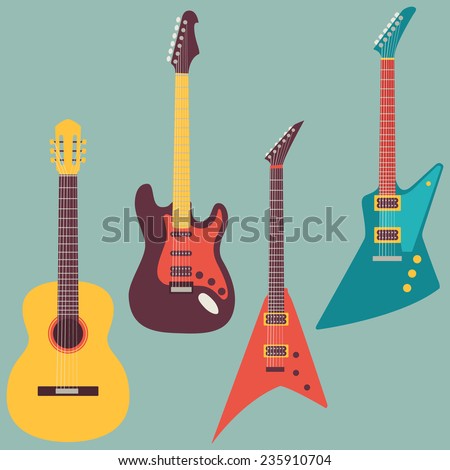 acoustic and electric guitars set