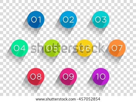 Number Bullet Points Flat Circles Transparent 1 to 10