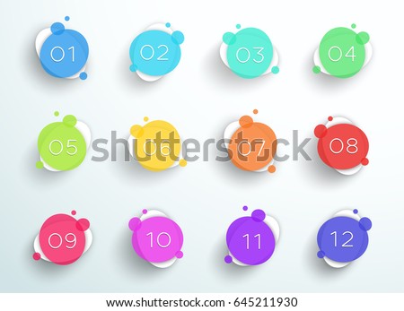 Number Bullet Point Abstract Colorful Circles 1 to 12 Vector